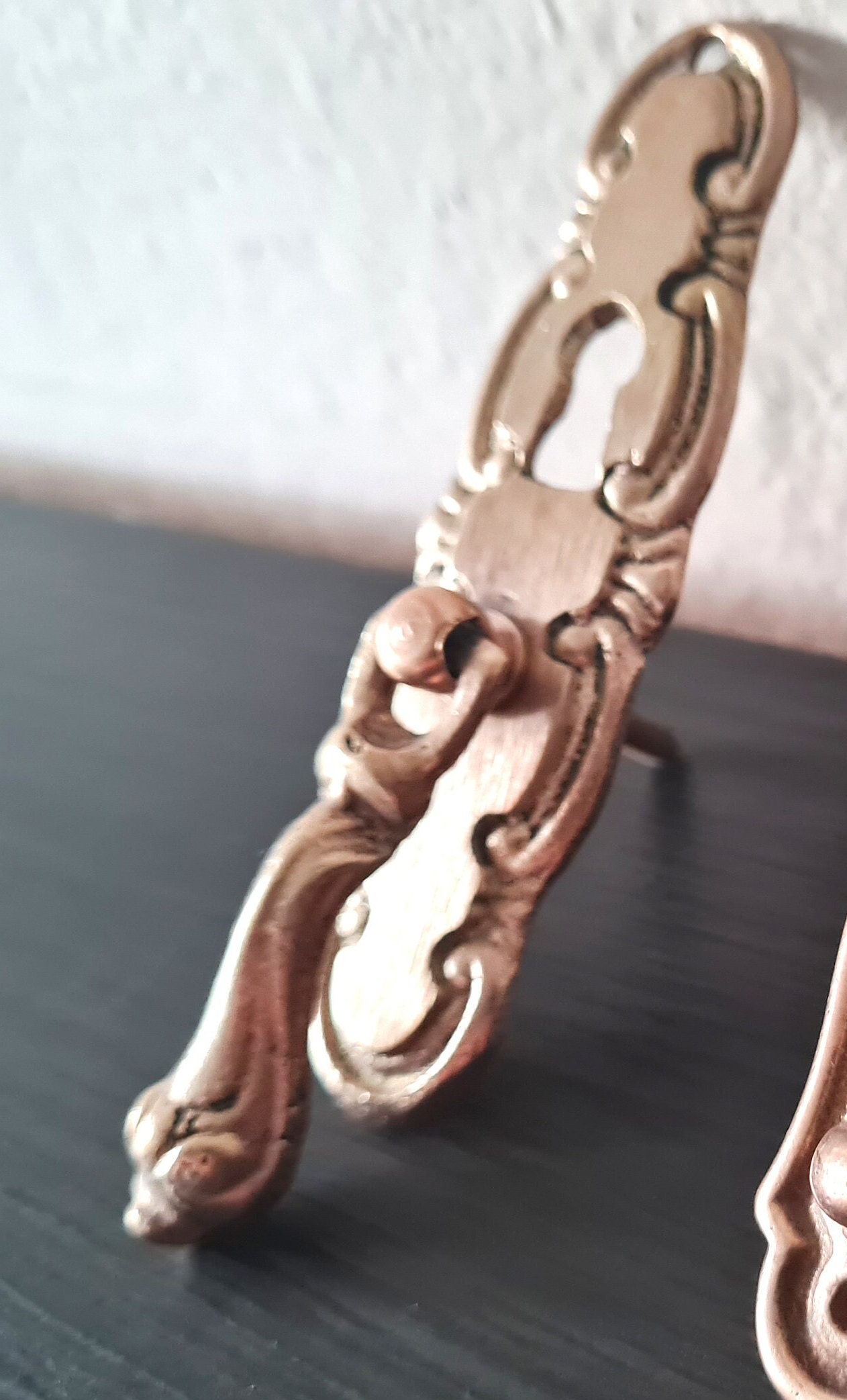 Antique Brass Tear Drop Pull Knob With Key Hole Cover, Victorian