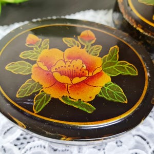 Black Lacquer Box with Hand Painted Floral Design, Vintage Japanese Wood Box, Oval Trinket Jewelry Box, Asian Decorative Gift