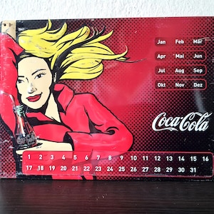 COCA-COLA Tin Sign Calendar, Vintage 90s ADVERTISING Picture Coke Always, Retro Pin Up Old Coke Collectibles, Mancave Home Bar Wall Decor
