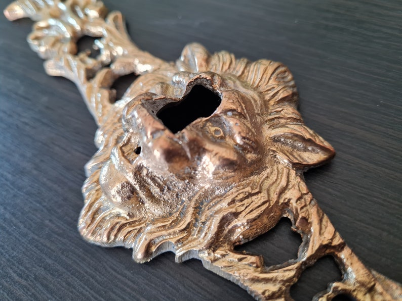 Antique Lion Key Hole Cover Plate Brass, Victorian Escutcheon