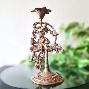 Rococo Candelabra with Sitting Figure Page Boy, Victorian Brass One Candle Holder, Baroque Candlestick Holder, Ornate French Antique Decor
