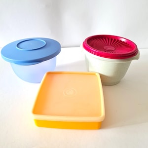 Vintage Tupperware Aufbewahrungsbehälter mit Deckel, bunt gemischtes Set 1980er - 1990er Jahre Retro Kitchen Collection
