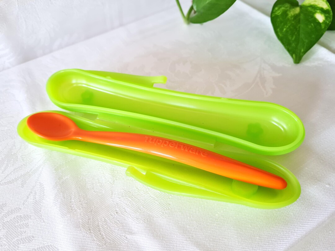 Orange Long Handled Spoon & Green Travel Case Box Tupperware, Baby ...