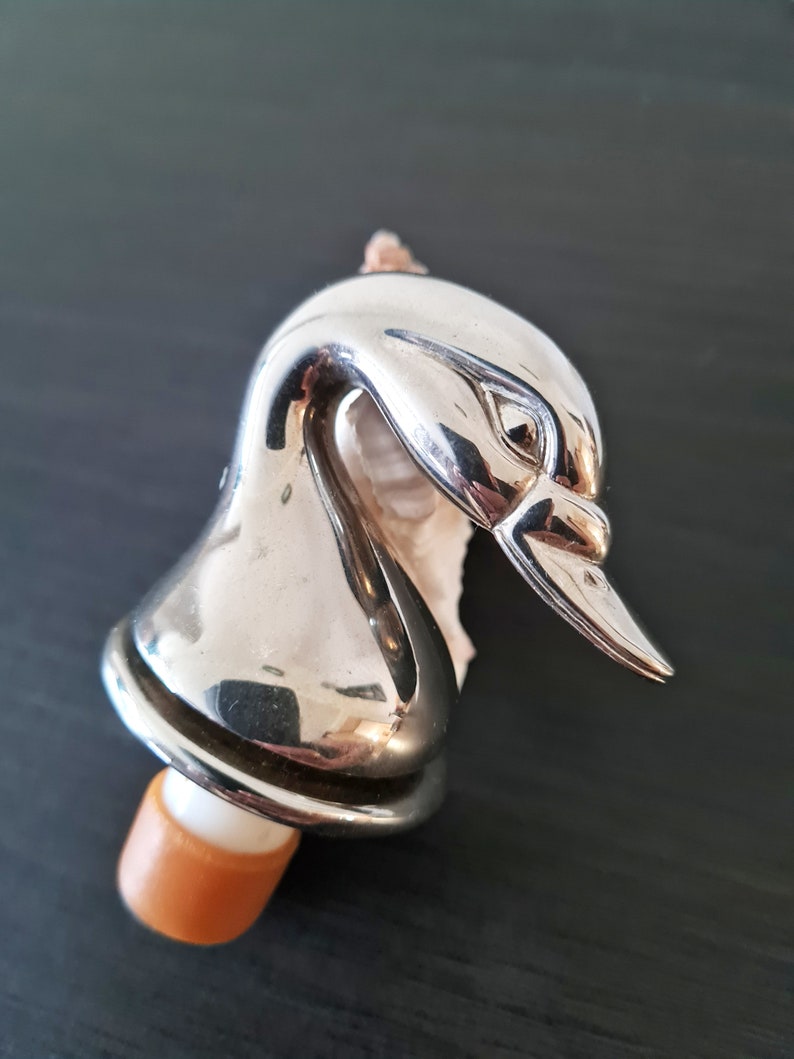 Swan Bottle Stopper Silver Plated Duck Head, Wine Liquor Barware Bottle