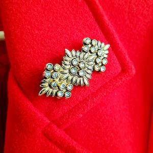 30s Art Deco Rhinestone Brooch Pin, Vintage Elegant Gold Tone Metal with Crystals Geometric Czechoslovakia