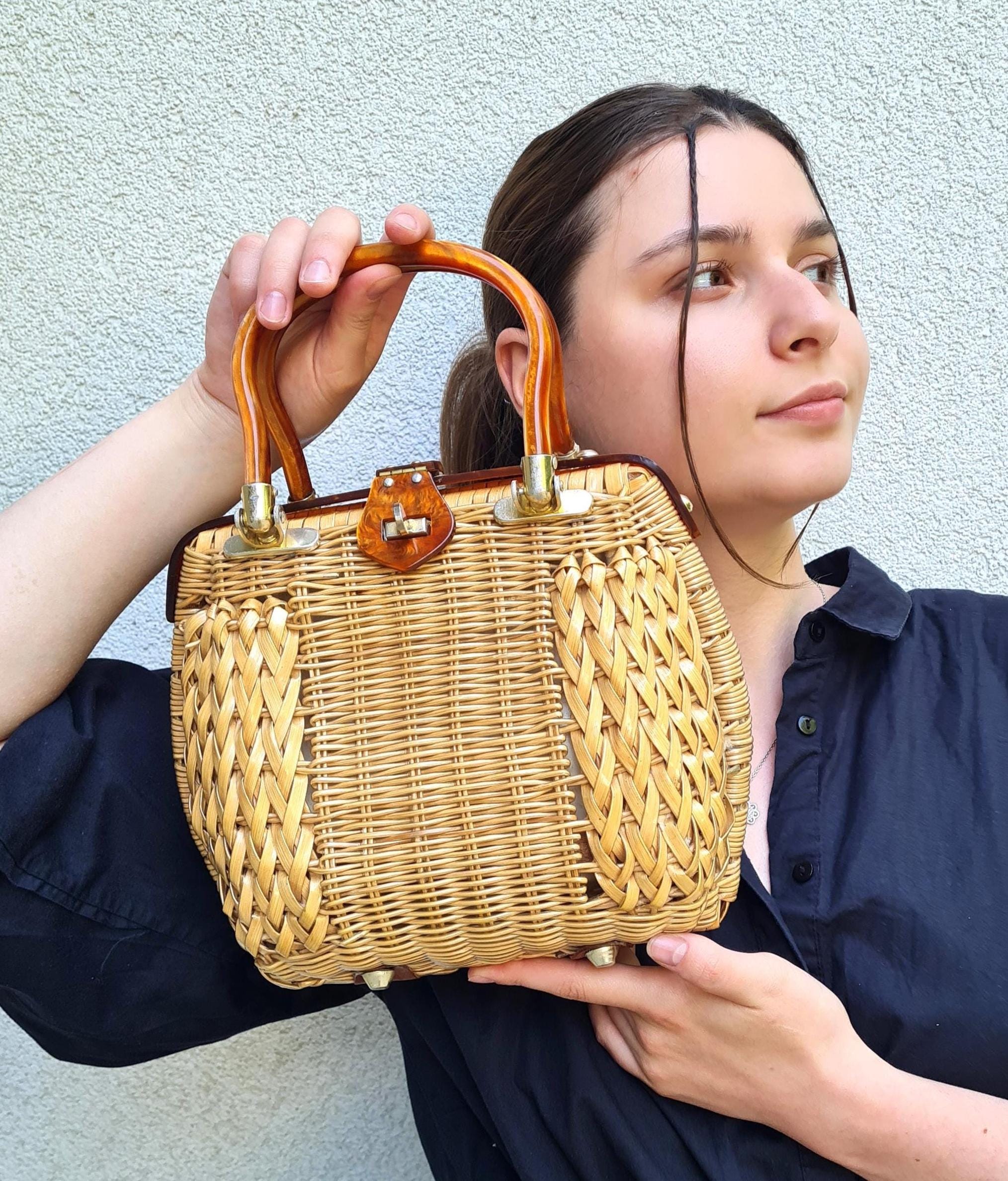 1950s Wicker Handbag - Etsy