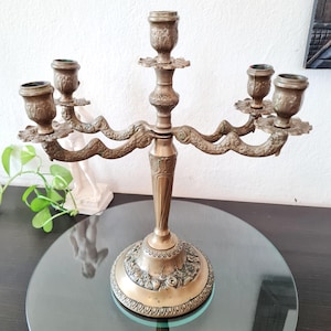 Antique Brass 5-Arm Candelabra, Ornate Baroque Gilt Candle Holder, Victorian Baroque French Candlestick, Church Candleholder, Wedding Gift