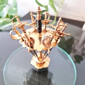 Spain Cocktail Swords Set Toledo, Vintage Mid Century 8 Martini Picks, Ornate Metal Canape Skewers, MCM Art Deco Barware Accessories