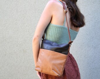 Soft Leather Crossbody Bag brown black CININO Germany 90s, small Messenger Sling Bag, cross body zipper Conceal Carry Purses unisex