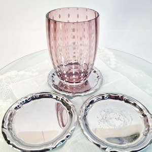 Set 3 Silver Coasters Germany, Vintage 70s Chrome Silver Tone Metal Ornately Saucers with Embossed, Mid-Century Elegant Art Deco Bar