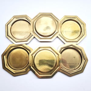 Set of 6 Solid Brass German Coasters, Retro Gold Drink Coasters, Vintage 80s Gifts, Octagon Honeycomb Coaster, Wedding Housewarming Gift