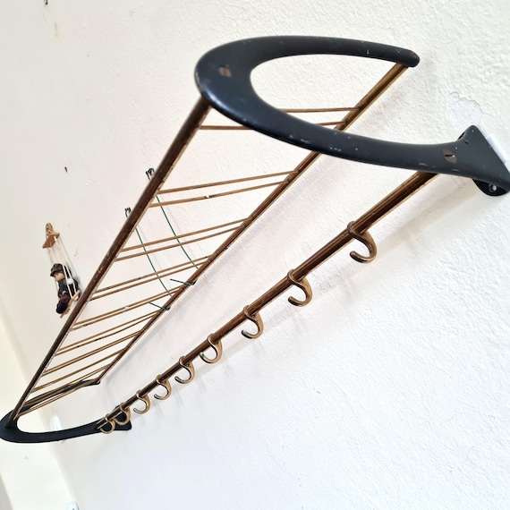 Modern Brass Black Wall Mounted Coat Rack With Hooks and Shelf