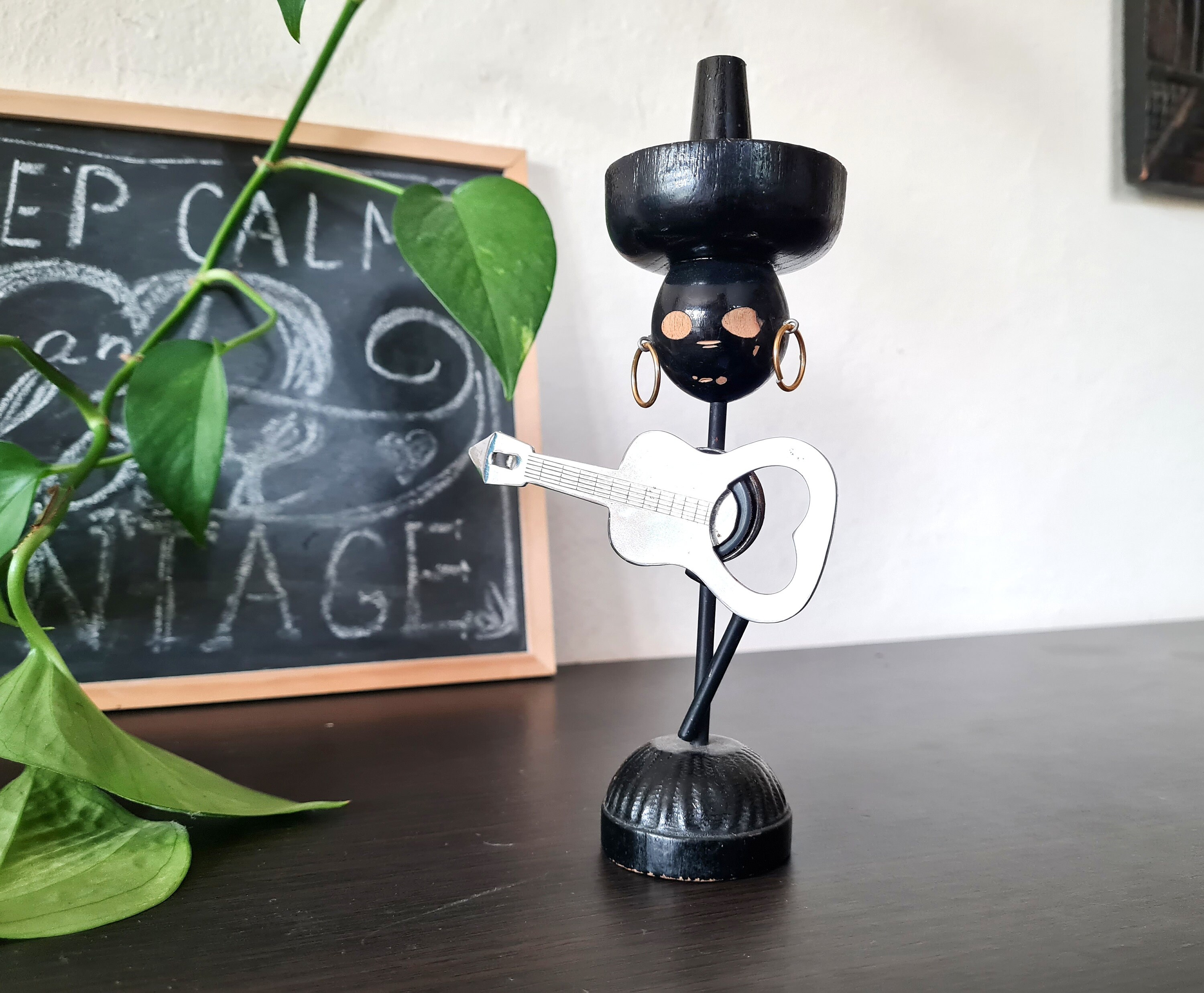 Vintage Guitar Beer Bottle Opener Mexican Guitarist in Sombrero, Mid