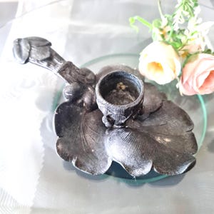 Antique Art Nouveau French Chamberstick, Black Ornate Decorative Candlestick Candle Holder with Handle, Secession Jugendstil