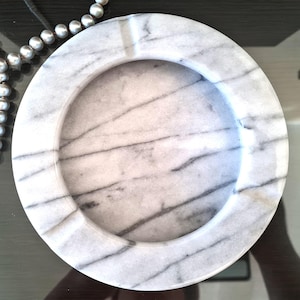Large Round Marble Ashtray White and Grey, Heavy Cigar Cigarette Ash Tray, Vintage Stone Trinket Dish Catchall Tray, Gift for Him