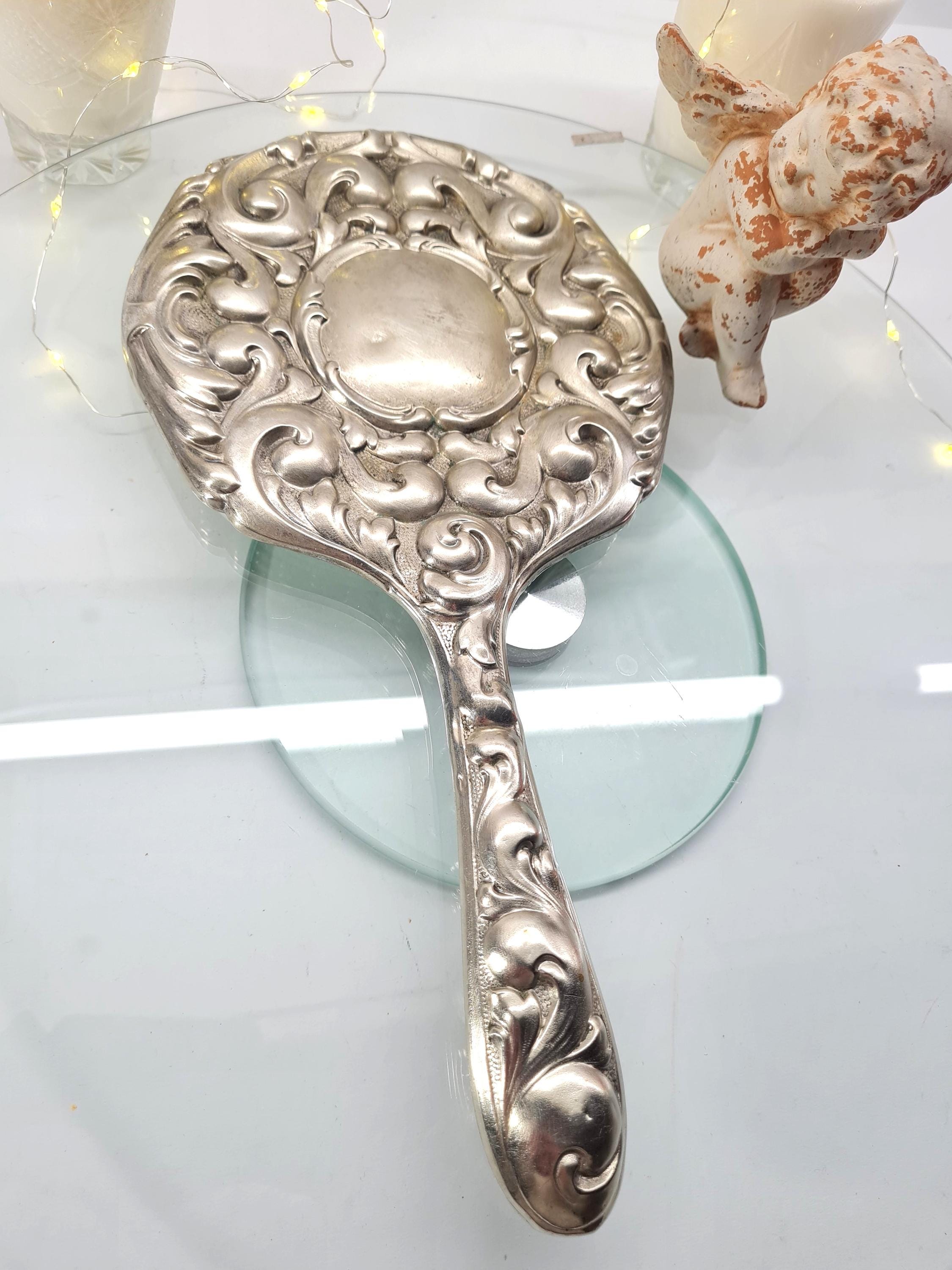 Vintage Ornate Silver Hand Mirror, Art Nouveau Vanity Mirror With ...