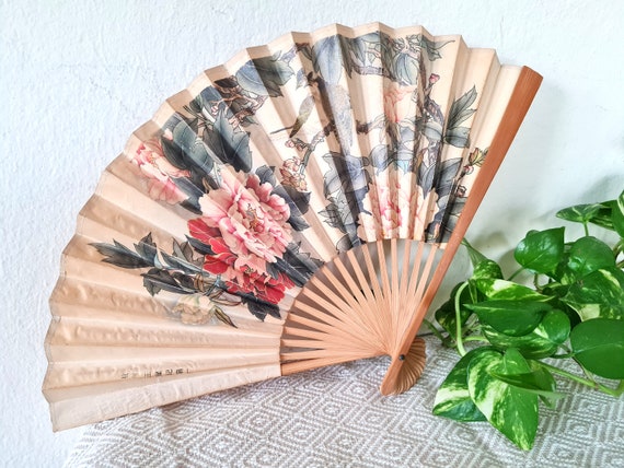 Folding Hand Fan blooming peonies and birds,  Chi… - image 1