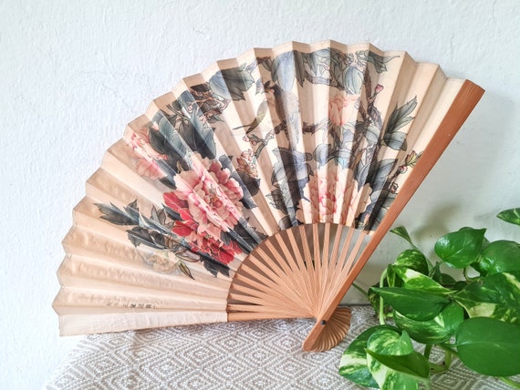 Folding Hand Fan blooming peonies and birds,  Chi… - image 8