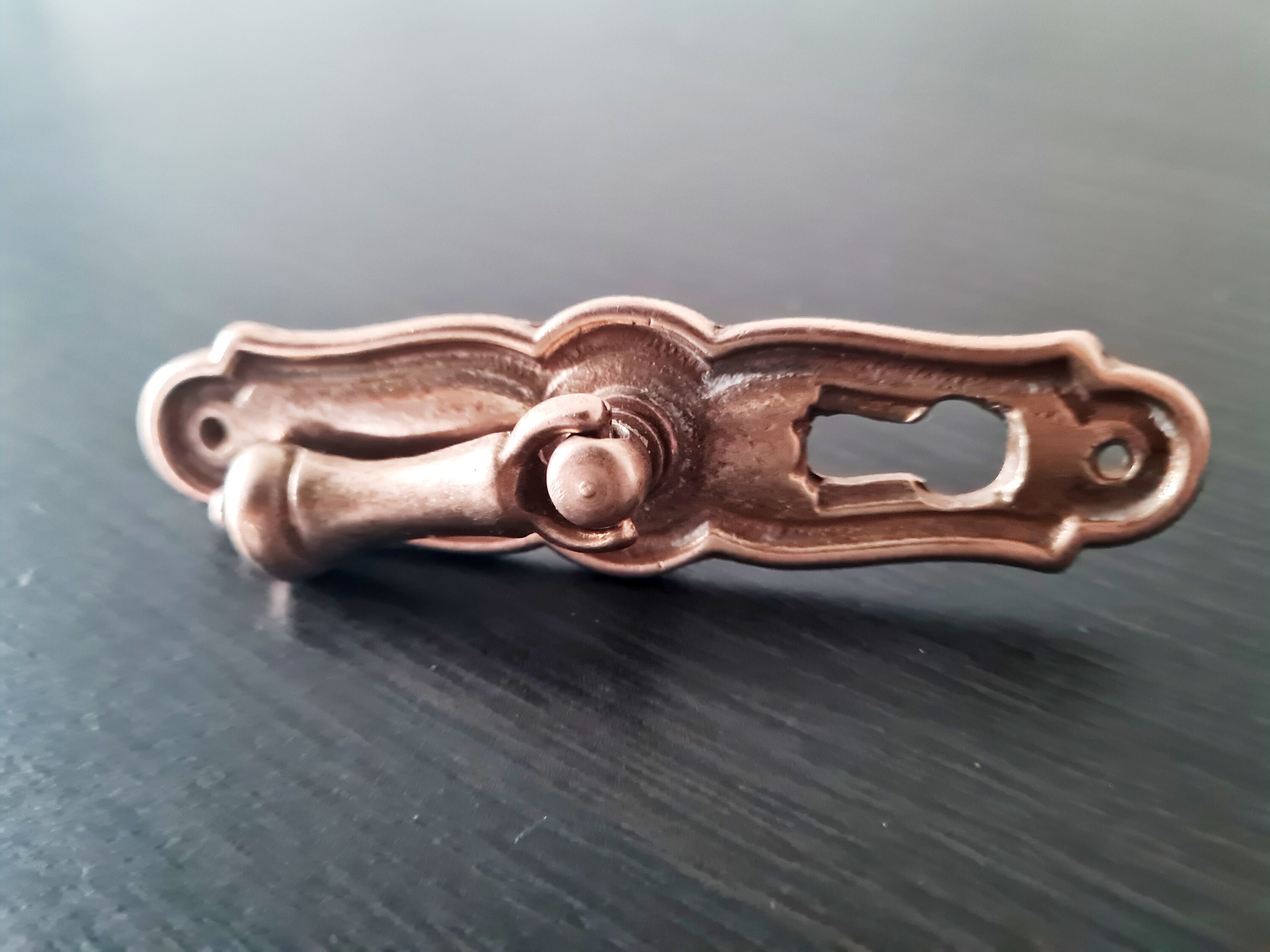 Antique Brass Tear Drop Pull Knob With Key Hole Cover, Victorian