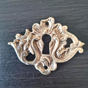 Antique French Brass Key Hole Plate, Peep Hole Cover, Ornate Gold Keyhole Escutcheon, Decorative Baroque Restoration Hardware