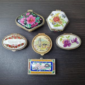 Porcelain Pill Box Floral, Victorian Pocket Metal Snuff Box, Miniature Pillbox, Collectable Small Stash Box France Limoges