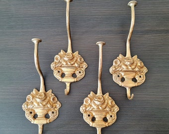 Gold Rose Hut und Mantel Wandhaken, antikes Messing dekoratives französisches Handtuch oder Robe Kleidung großer Haken, viktorianischer Flur Eingangsbereich Dekor