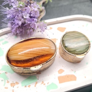 Small Pocket Pill Box with Onyx Stone Lid, Victorian Metal Snuff Box, Miniature Pillbox, Collectable Small Stash Box, Gift for her him
