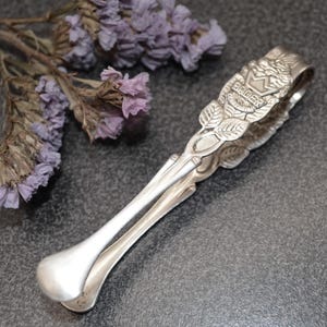 Silver Sugar Cube Tongs by BADER Pforzheim Rose & Crown Design in Box, Vintage German Mini Tongs for Ice, Charcoal or Serving
