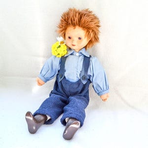 Porcelain Boy Doll Freckle Face Red Hair Blue Clothing, Vintage 60s Germany Collectible Interior Retro Doll, Good Guy Chucky Doll