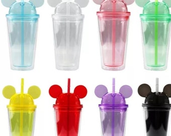 Vaso acrílico transparente de 16 oz con orejas de ratón