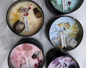 Vela artesanal de cera de soja perfumada con cristales de piedras preciosas para aromaterapia