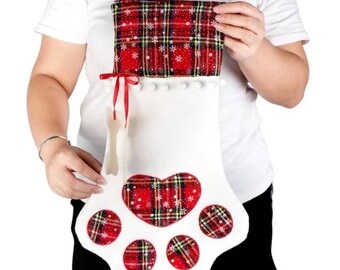 Medias navideñas a cuadros con pata de perro