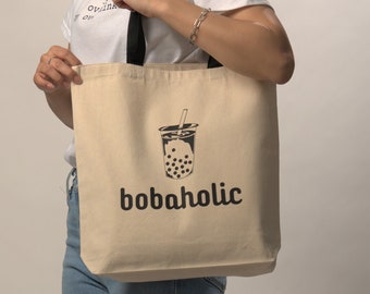 Bobaholic Tote Bag | Canvas Tote Bag | Aesthetic Tote Bag | Reuseable Tote Bag | Cute Tote Bag | Shoulder Bag | Grocery Bag