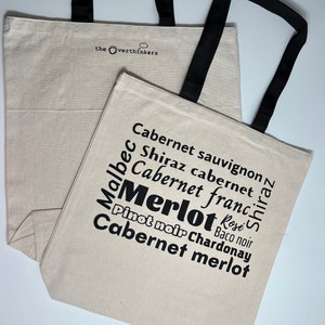 Torba typu tote z napisem Wine Grapes List | Torba płócienna | Estetyczna torba typu tote | Torba wielokrotnego użytku | Urocza torba typu tote | Torba na ramię | Torba na zakupy