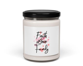 Candle, Faith Love Family Scented Soy Candle 9oz - Home Decor, Gift for Mom, Religious Gift, Aromatherapy Candle, Christian Candle