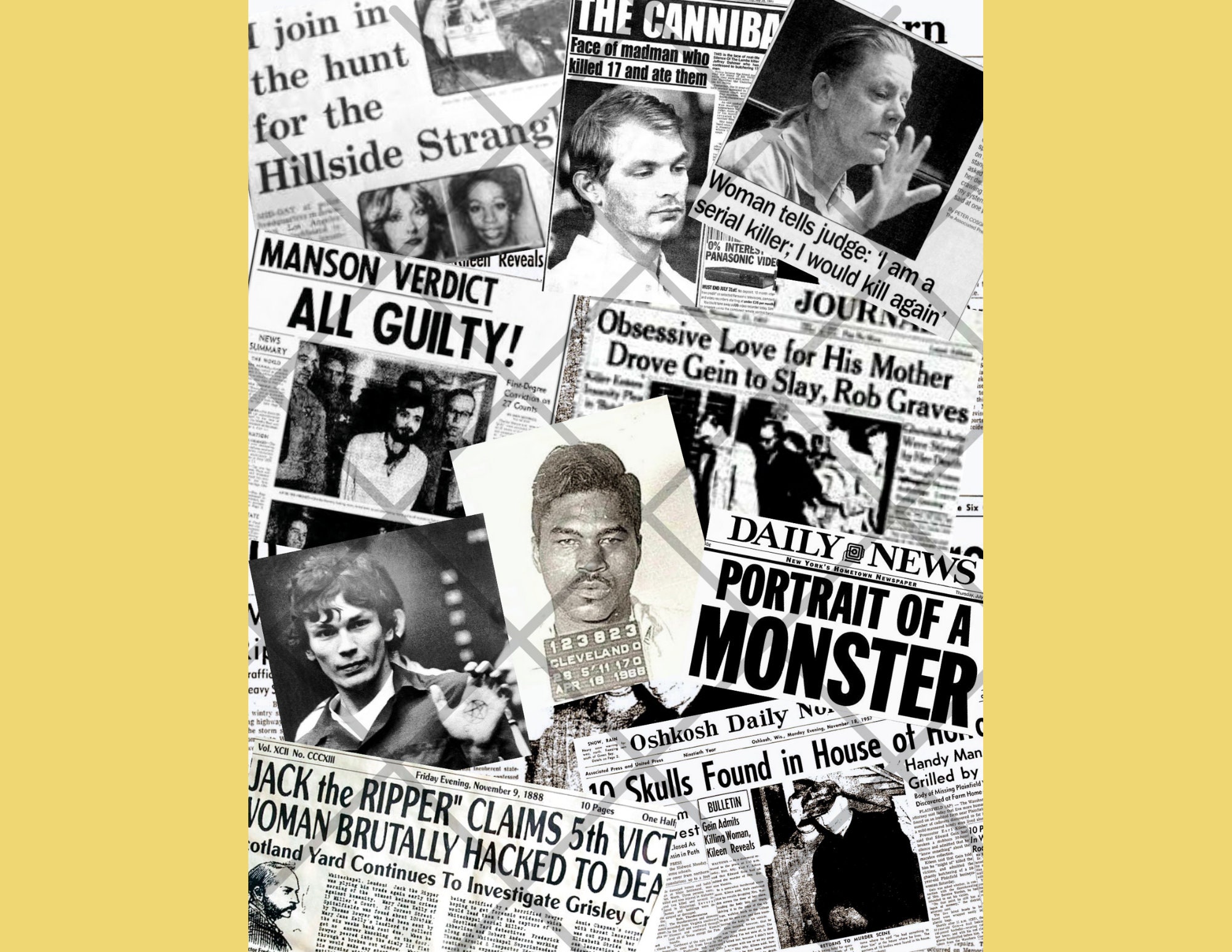 True Crime Serial Killer Newspaper Clipping Files in Portrait 6 Full ...