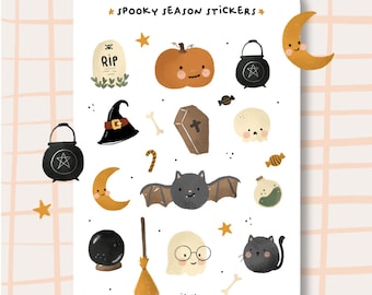 Halloween Sticker Sheet, Spooky Season Stickers, Cute Stickers