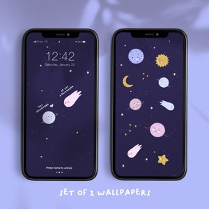 Planets Phone Wallpapers Set of 2 digital download iPhone Wallpapers Android wallpapers Meteorite image 1