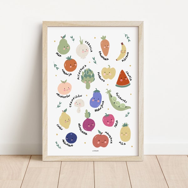 Imprimible de Frutas | Descarga digital |Decoración de pared niños, Arte imprimible niños, Imprimible Frutas y Verduras, Frutas español