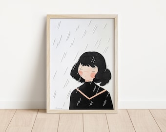 Rain. Embroidered illustration. Embroidered art.