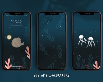 Ocean Phone Wallpapers (Set of 3) | digital download | iPhone Wallpapers | Android wallpapers | jellyfish
