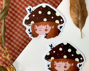 Mushroom Vinyl Sticker, Mushroom Girl Sticker, Cute Sticker, Fall Sticker