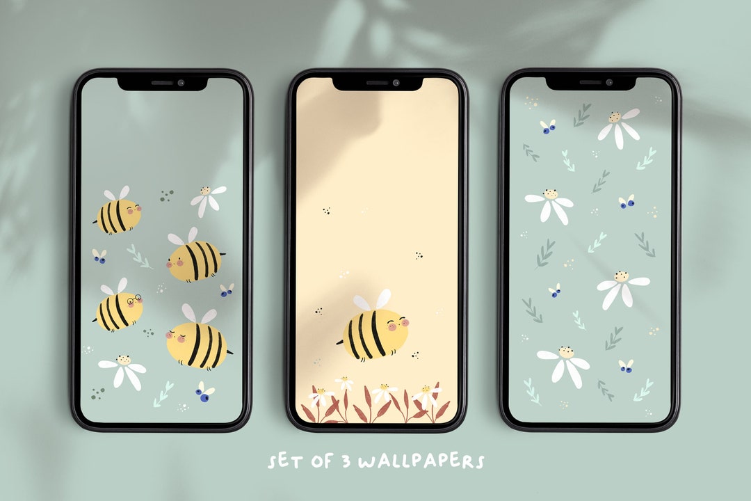 Phone Wallpapers set of 3 Digital Download iPhone Wallpapers, Bees