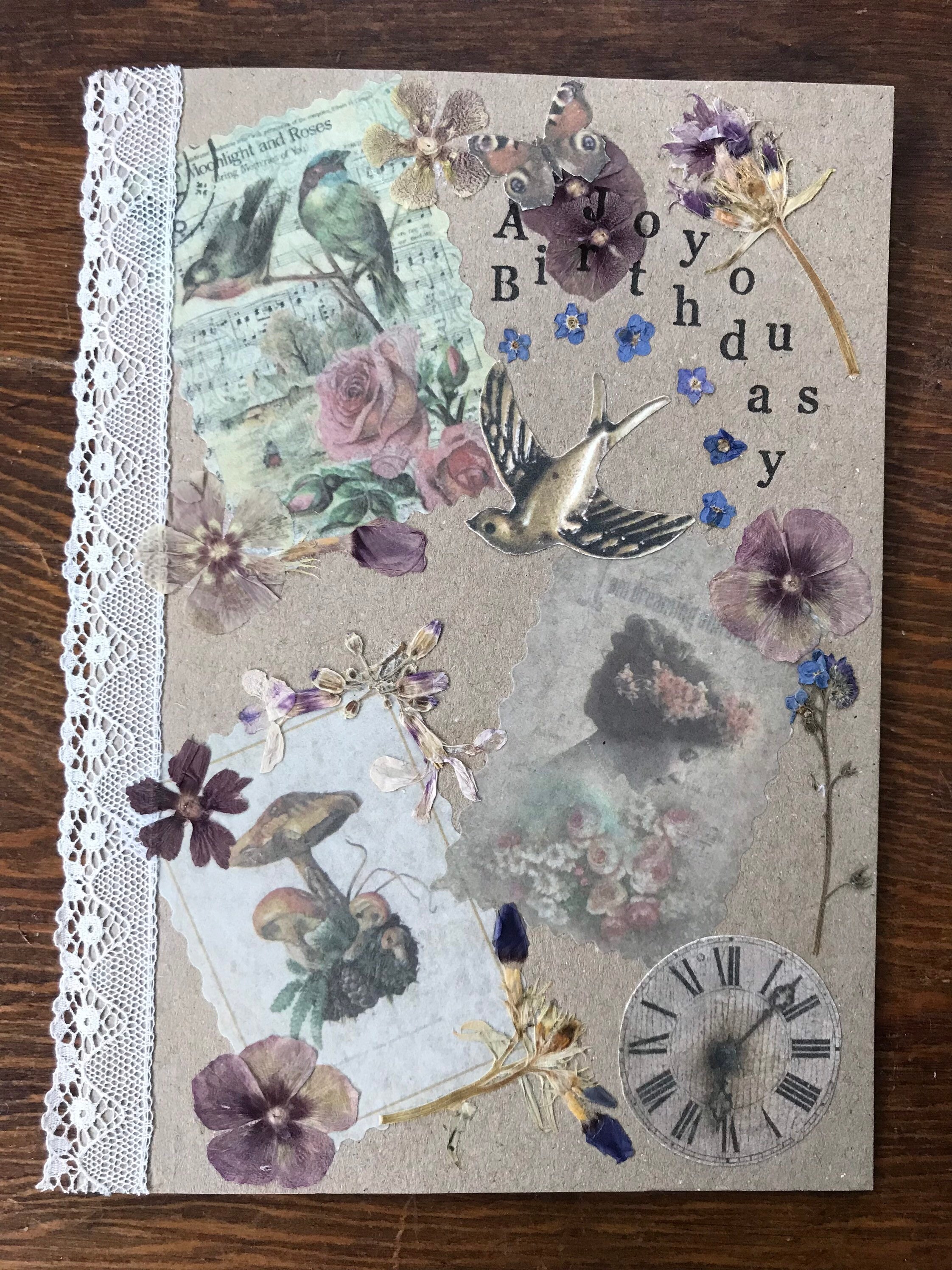 Handmade Rustic Decoupage Pressed Flower Card With Lace Etsy UK