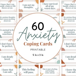Tarjetas con técnicas para afrontar la ansiedad y afirmaciones positivas para la salud mental y el cuidado personal