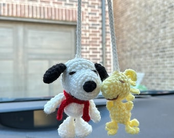 Hund und Vogel-Auto-Aufhänger | Gehäkelte Auto-Dekor | Crochet Decor | Auto Dekor