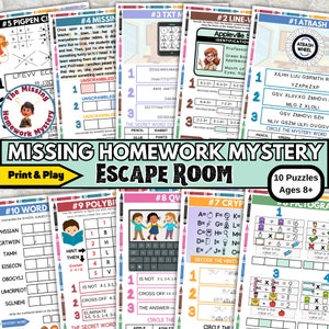 Missing Homework Mystery Escape Room, Fun Family Game Night Activity, Printable Escape Room: Exciting End-of-School Adventure for Kids 8+