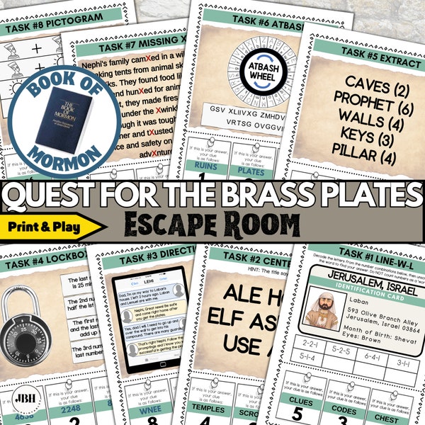 Book of Mormon Escape Room Game: "The Quest for the Brass Plates", LDS Primary Activity, Printable Kids Game, Come Follow Me Game for Kids
