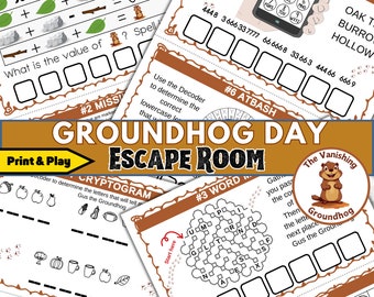 Printable Groundhog Day Escape Game: Rescue Gus for the Prediction, Family Fun, Vanishing Groundhog Escape Room - No Prep Needed