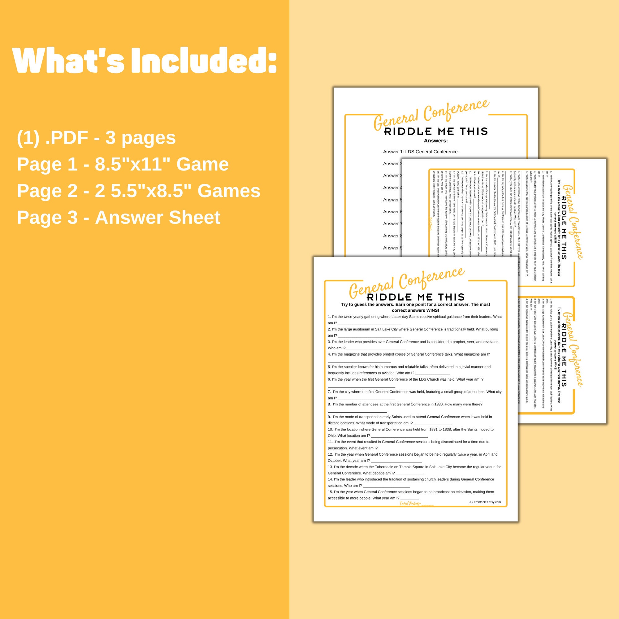 LDS General Conference Riddle Game: Family Activity (printable PDF) - Etsy